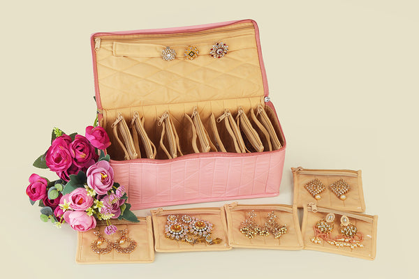 Earring Organiser - 12 Detachable pouch (Blush Pink)