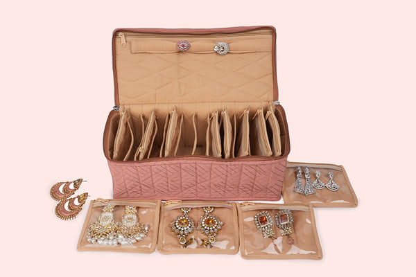 Earring Organiser - 12 Detachable pouch ( Toasted Peach )