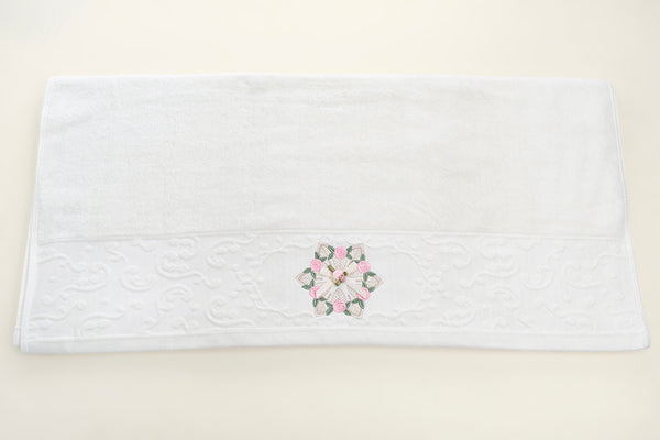 Embroidered bath towel - Rose (White)