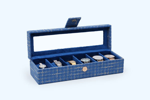Watch Box – Blue Woven (6 Partition)