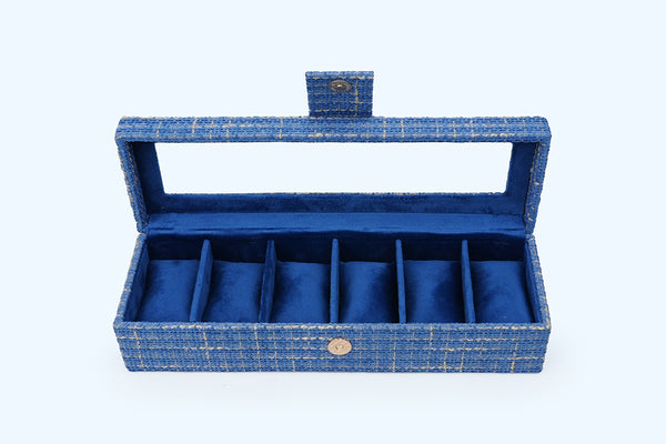 Watch Box – Blue Woven (6 Partition)