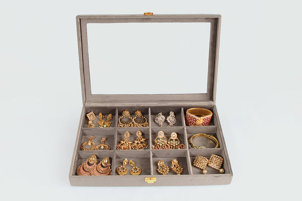 Jewellery Box (12 Partitions) - Grey