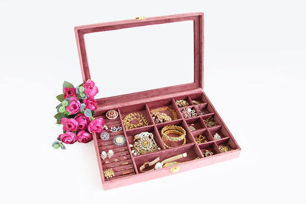 Jewellery Box (16 Partitions) - Old Rose