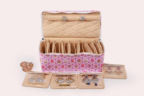 Earring Organiser - 12 Detachable pouch (Pink Rush )