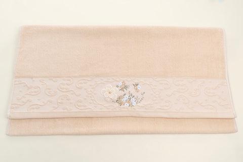 Embroidered bath towel - 3D Flower Beige