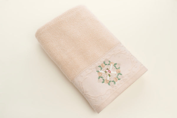 Embroidered bath towel - Rose (Beige)