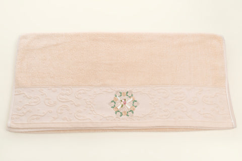 Embroidered bath towel - Rose (Beige)