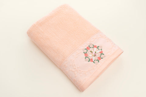 Embroidered bath towel - Rose (Peach)