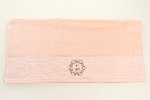 Embroidered bath towel - Rose (Peach)