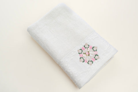 Embroidered bath towel - Rose (White)