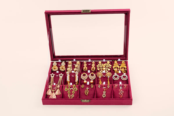 Jewellery Box (15 Partitions) - Maroon (Earring/Pendant)