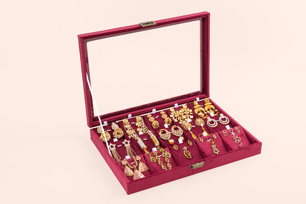 Jewellery Box (15 Partitions) - Maroon (Earring/Pendant)