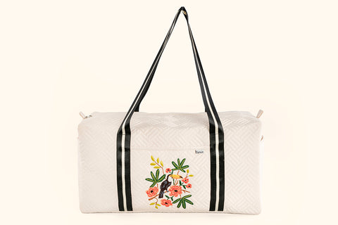 Large Travel Duffel Bag - Cream (Embroidered)