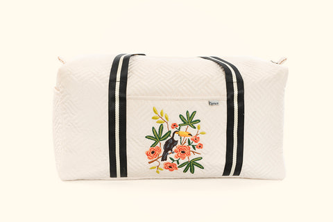 Large Travel Duffel Bag - Cream (Embroidered)