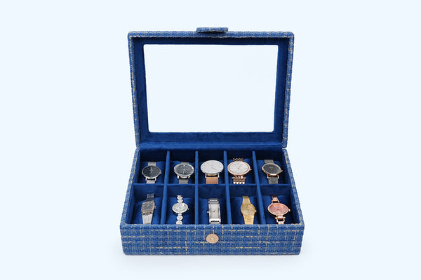 Watch Box – Blue Woven (10 Partition)