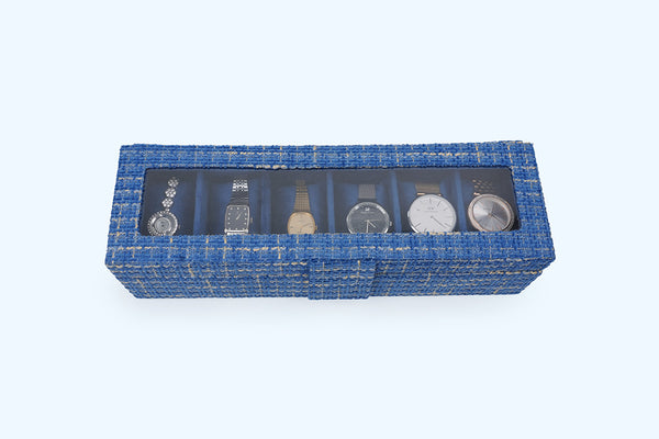 Watch Box – Blue Woven (6 Partition)