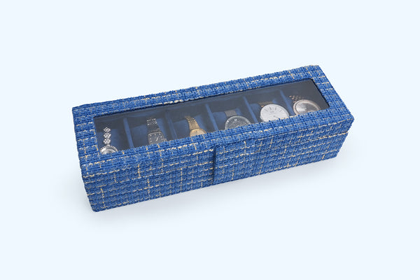 Watch Box – Blue Woven (6 Partition)