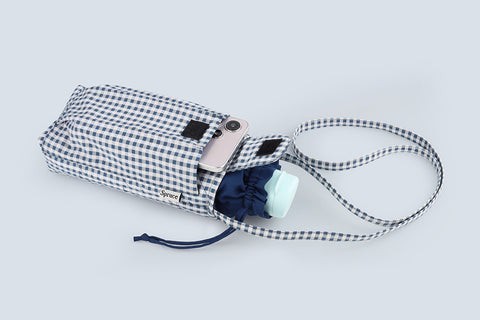 Water Bottle Sling Bag - Blue Checks