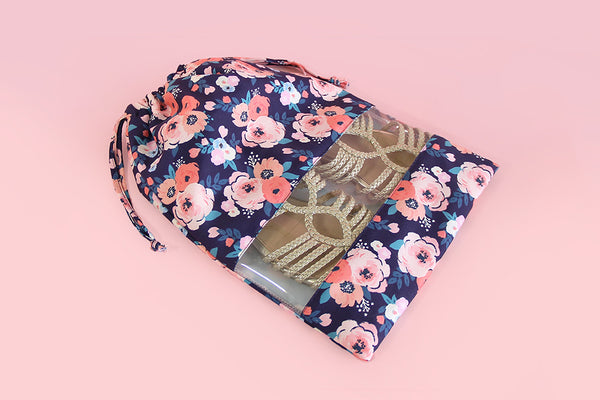 Drawstring Shoe Bag - Blue Garden