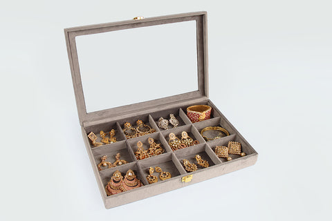 Jewellery Box (12 Partitions) - Grey